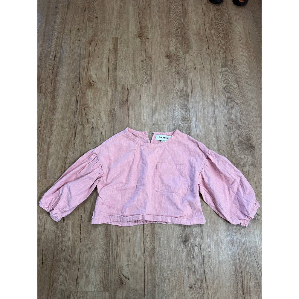 L.F. Markey Pink 100% Linen Balloon Sleeve Blouse Women's US 8 UK 12 Boxy Crop
